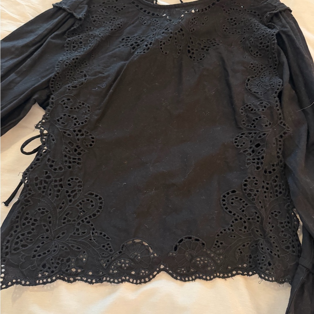 Top shop Black Eyelet Lace Long-Sleeve Top
